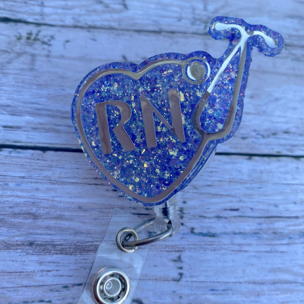 Handmade Periwinkle Heart RN Badge Reel